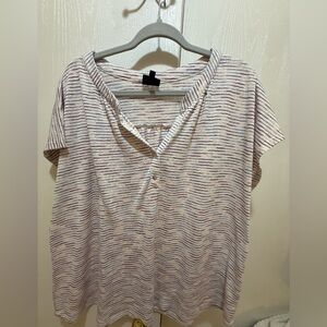 bobeau Pink Striped Short Sleeve Henley Top